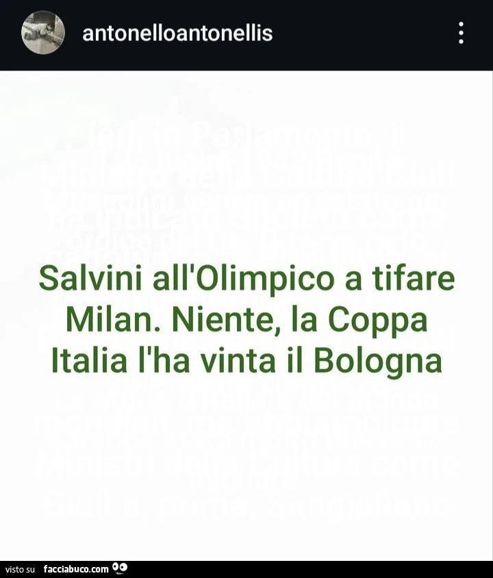 Salvini all'olimpico a tifare milan. Niente, la coppa italia l'ha vinta il bologna
