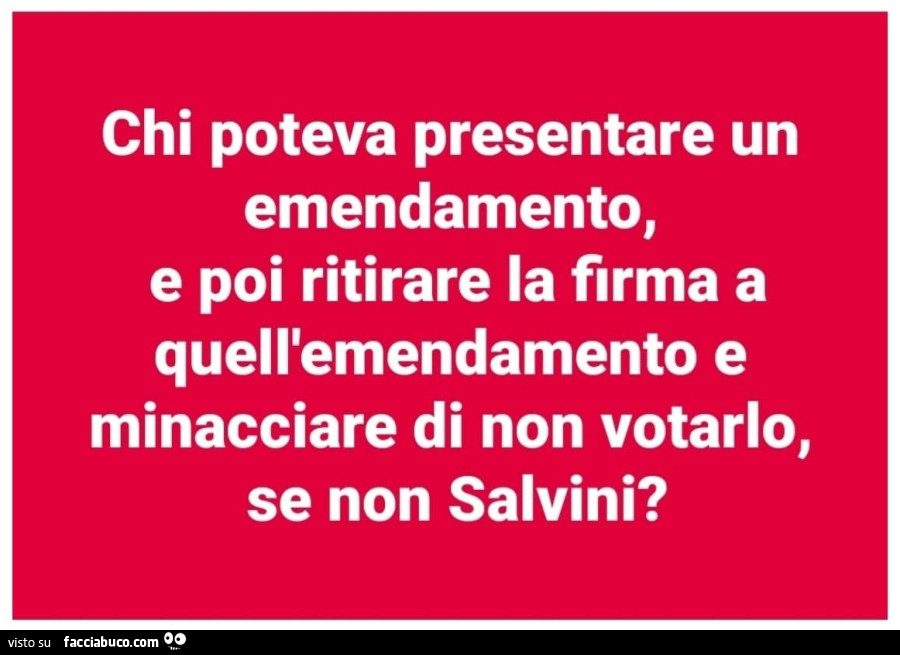 Chi poteva presentare un emendamento, e poi ritirare la firma a quell'emendamento e minacciare di non votarlo, se non salvini?