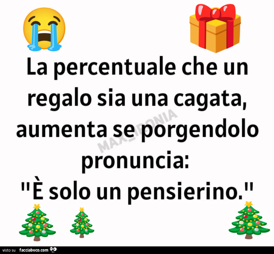 La percentuale che un regalo sia una cagata, aumenta se porgendolo pronuncia: e solo un pensierino