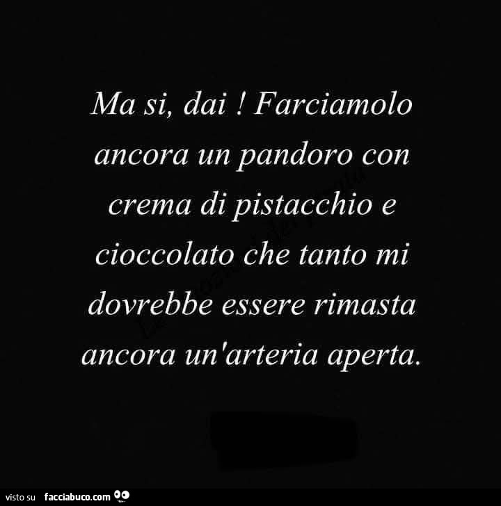 Ma si, dai! Farciamolo ancora un pandoro con crema di pistacchio e cioccolato che tanto mi dovrebbe essere rimasta ancora un'arteria aperta