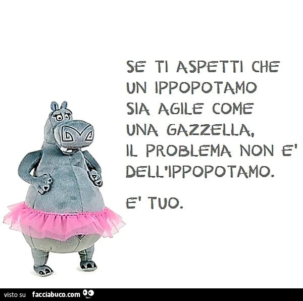 Se ti aspetti che un ippopotamo sia agile come una gazzella, il problema non è dell'ippopotamo. È Tuo