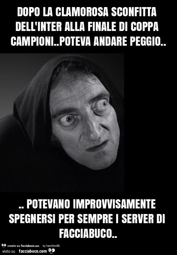 Dopo la clamorosa sconfitta dell'inter alla finale di coppa campioni. Poteva andare peggio… potevano improvvisamente spegnersi per sempre i server di facciabuco