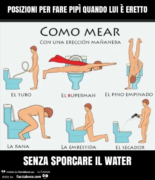 Posizioni per fare pipì quando lui è eretto senza sporcare il water