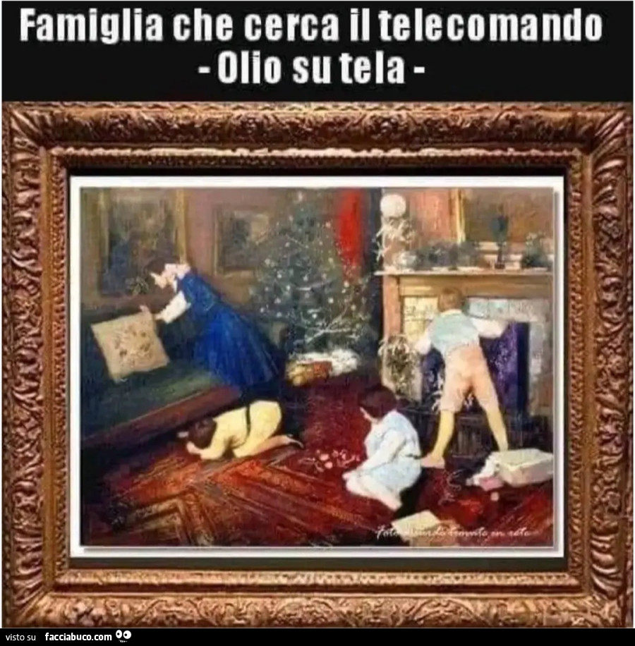 Famiglia che cerca il telecomando olio su tela quadro