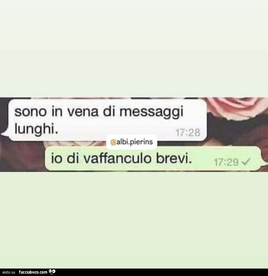 Sono in vena di messaggi lunghi. Io di vaffanculo brevi