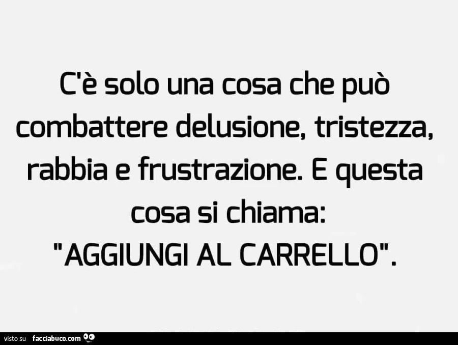 C'è solo una cosa che può combattere delusione, tristezza, rabbia e frustrazione. E questa cosa si chiama: aggiungi al carrello