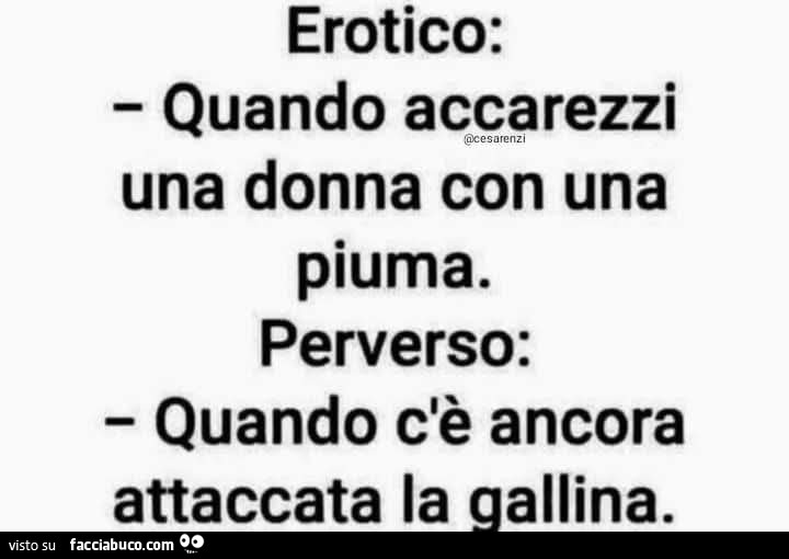 Erotico: quando accarezzi una donna con una piuma Perverso: quando c'è ancora attaccata la gallina