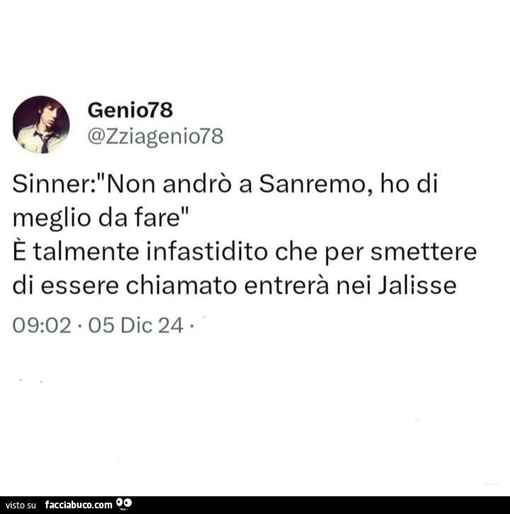 Sinner: non andrò a sanremo, ho di meglio da fare. È Talmente infastidito che per smettere di essere chiamato entrerà nei jalisse