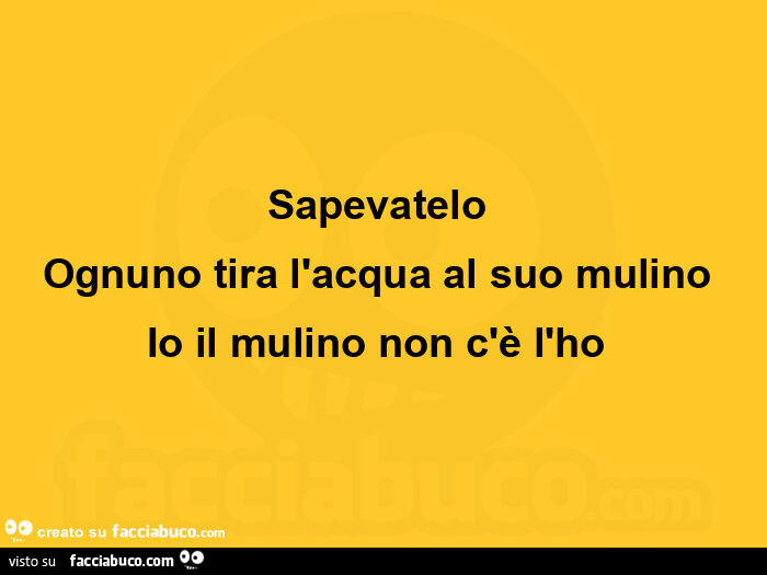 Sapevatelo ognuno tira l'acqua al suo mulino.  Io il mulino non c'è l'ho 