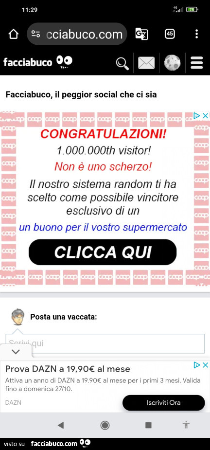 Congratulazioni! 1.000.000th visitor! Non è uno scherzo! Il nostro sistema random ti ha scelto come possibile vincitore esclusivo di un un buono per il vostro supermercato