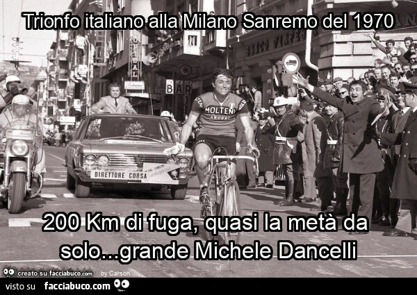 Trionfo italiano alla milano sanremo del 1970 200 km di fuga, quasi la metà da solo&hellip; grande michele dancelli
