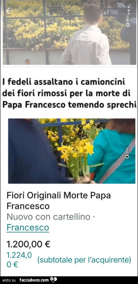 Fiori funerale papa francesco venduti on line
