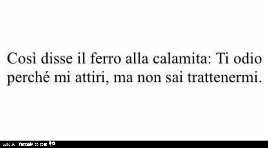 Cosรฌ disse il ferro alla calamita. Ti odio perchรฉ mi attiri ma non sai trattenermi