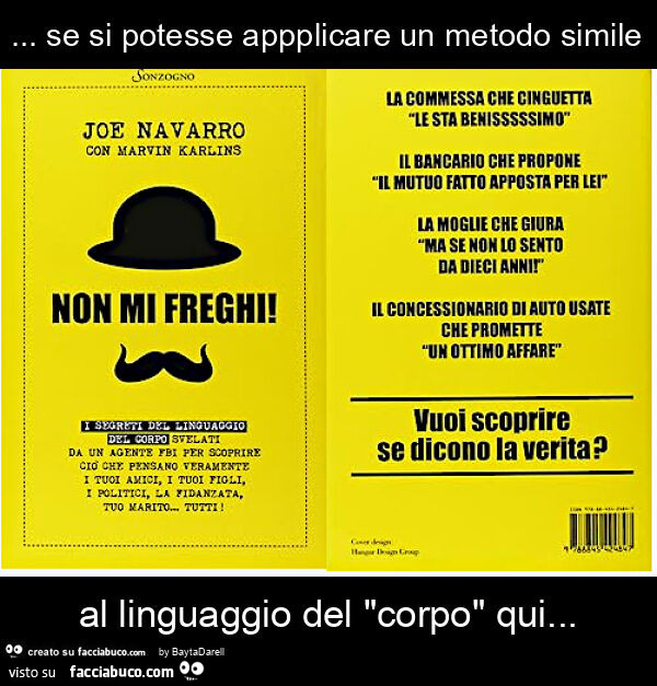 "Non mi freghi! I segreti del linguaggio del corpo svelati da un agente FBI". Se si potesse appplicare un metodo simile al linguaggio del "corpo" qui