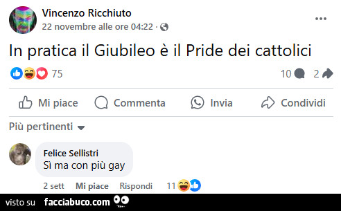 In pratica il giubileo è il pride dei cattolici. Si ma con più gay