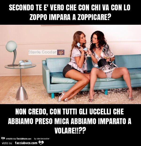 Secondo te è vero che con chi va con lo zoppo impara a zoppicare? Non credo, con tutti gli uccelli che abbiamo preso mica abbiamo imparato a volare!?