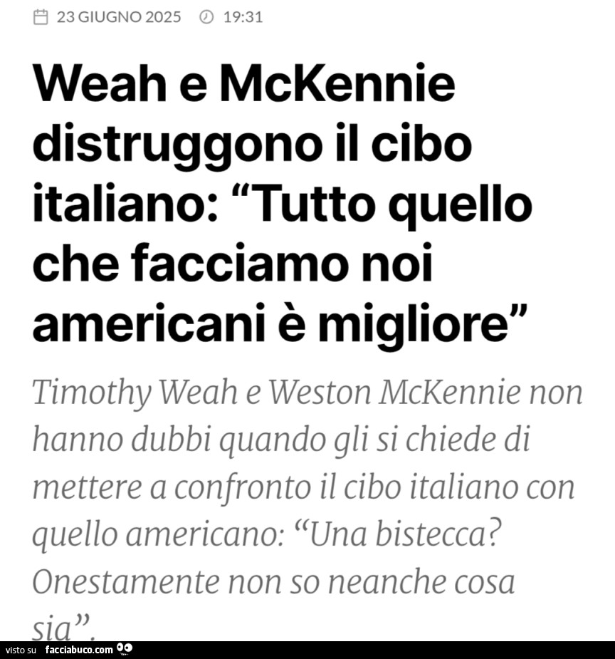 Weah e mckennie distruggono il cibo italiano: tutto quello che facciamo noi americani è migliore