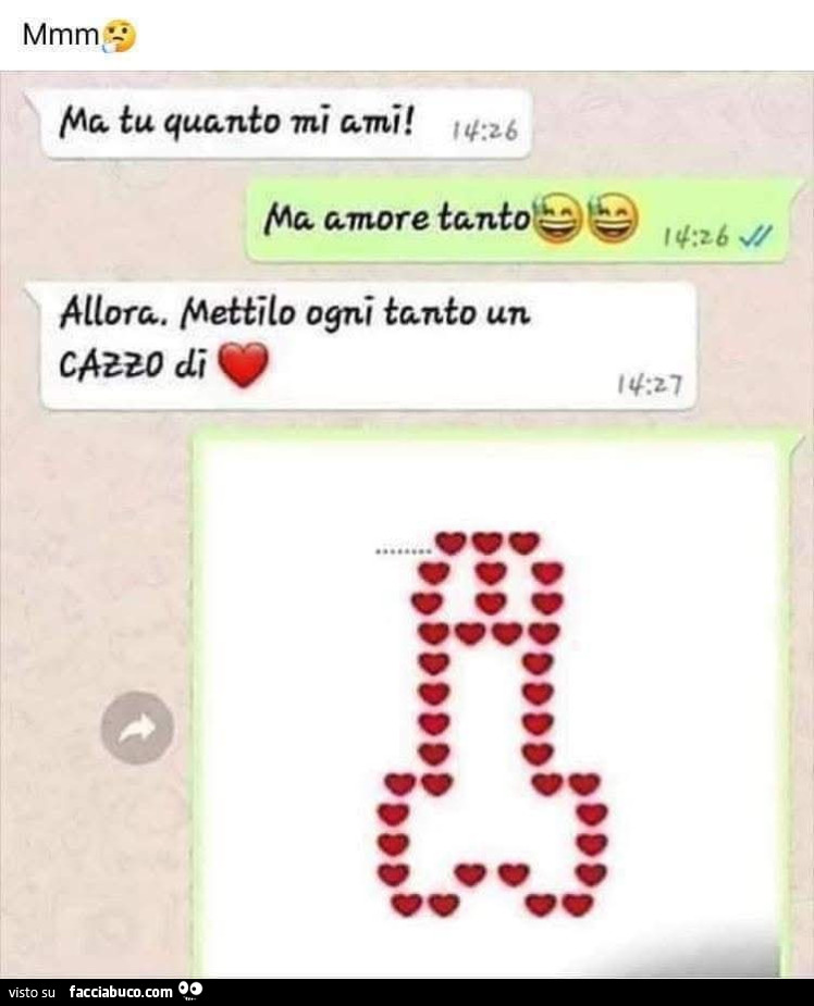 Mmm ma tu quanto mi ami! Ma amore tanto. Allora mettilo ogni tanto un cazzo di cuore