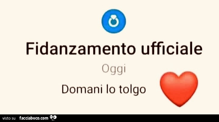 Fidanzamento ufficiale. Oggi domani lo tolgo