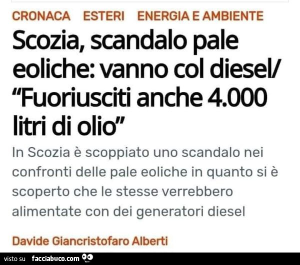 Scozia, scandalo pale eoliche: vanno col diesel fuoriusciti anche 4.000 litri di olio