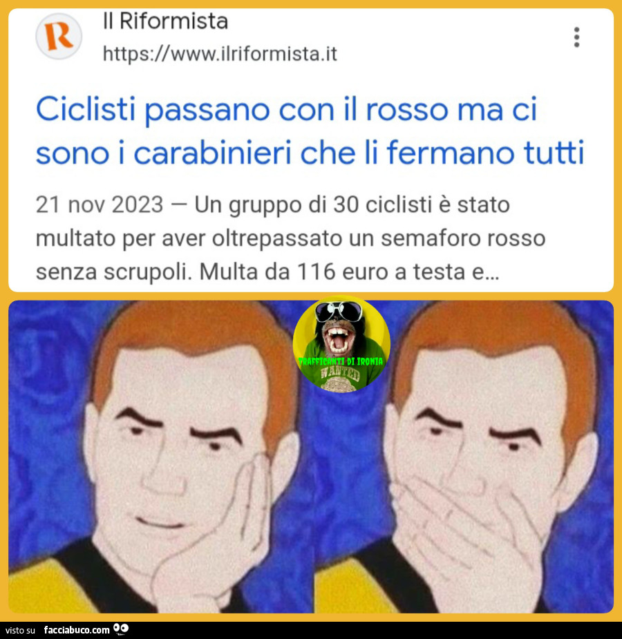 Ciclisti passano con il rosso ma ci sono i carabinieri che li fermano tutti