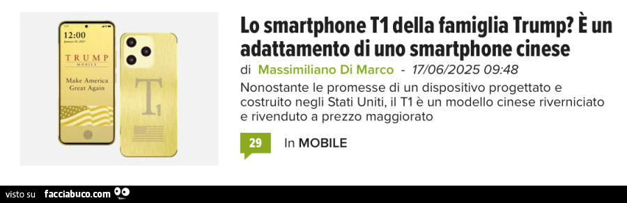 Lo smartphone T1 della famiglia trump? È Un adattamento di uno smartphone cinese