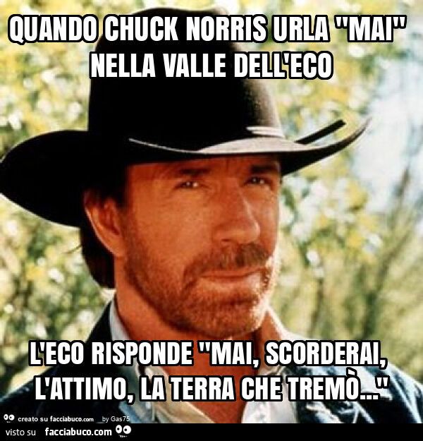 Quando chuck norris urla "mai" nella valle dell'eco l'eco risponde "mai, scorderai, l'attimo, la terra che tremò… "