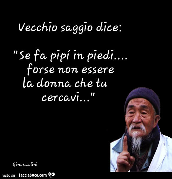 Vecchio saggio dice: se fa pipì in piedi forse non essere la donna che tu cercavi