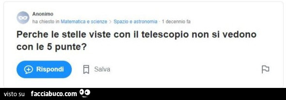 Perchè le stelle viste con il telescopio non si vedono con le 5 punte?