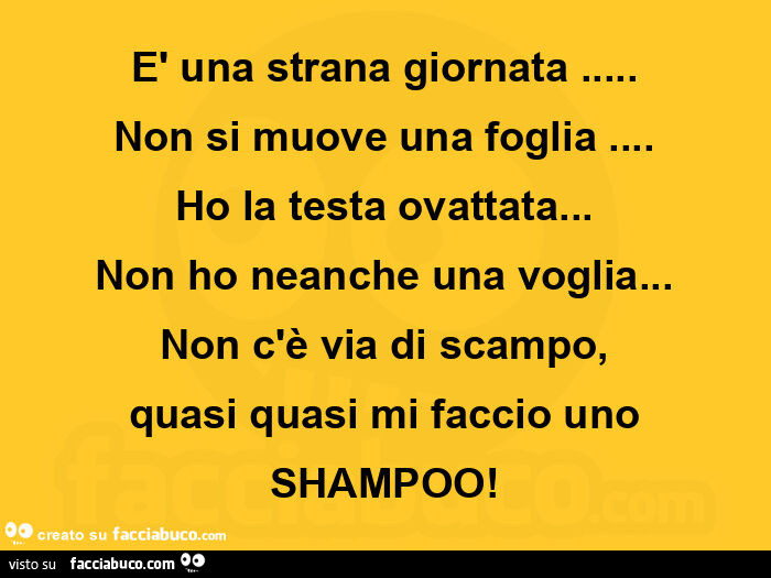 È una strana giornata… non si muove una foglia… ho la testa ovattata… non ho neanche una voglia… non c'è via di scampo, quasi quasi mi faccio uno shampoo