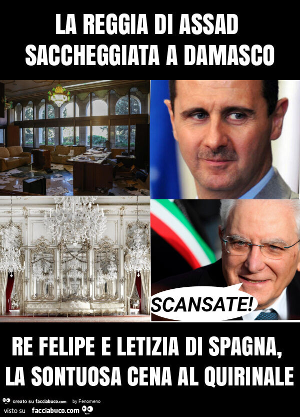 La reggia di assad saccheggiata a damasco re felipe e letizia di spagna, la sontuosa cena al quirinale