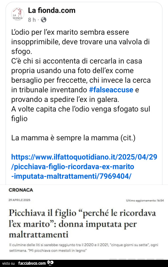 L'odio per l'ex marito sembra essere insopprimibile, deve trovare una valvola di sfogo. C'è chi si accontenta di cercarla in casa propria usando una foto dell'ex come bersaglio per freccette