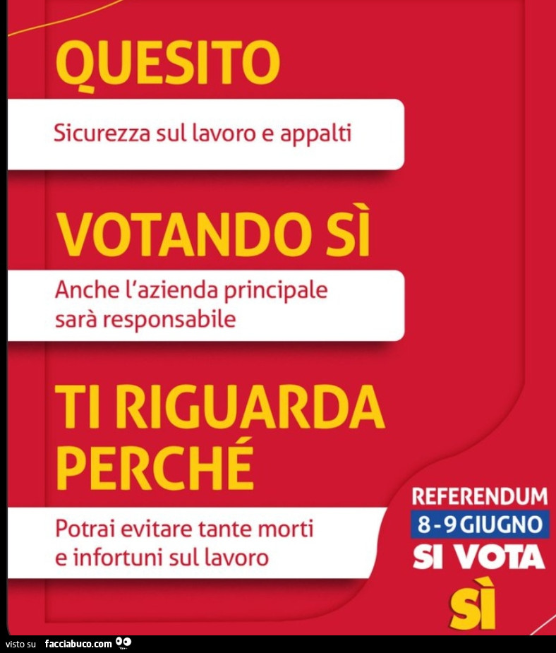 Quesito sicurezza sul lavoro e appalti votando sì anche l'azienda principale sarà responsabile