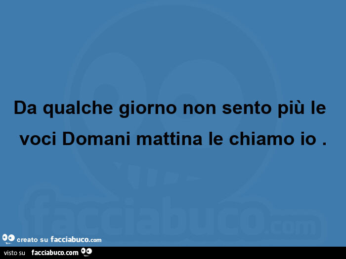 Da qualche giorno non sento più le voci Domani mattina le chiamo io