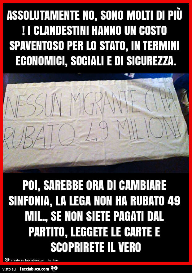 Assolutamente no, sono molti di più! I clandestini hanno un costo spaventoso per lo stato, in termini economici, sociali e di sicurezza. Poi, sarebbe ora di cambiare sinfonia, la lega non ha rubato 49 mil. , Se non siete pagati dal partito, leggete le car
