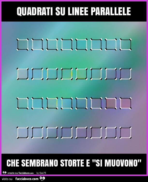 Quadrati su linee parallele che sembrano storte e "si muovono"