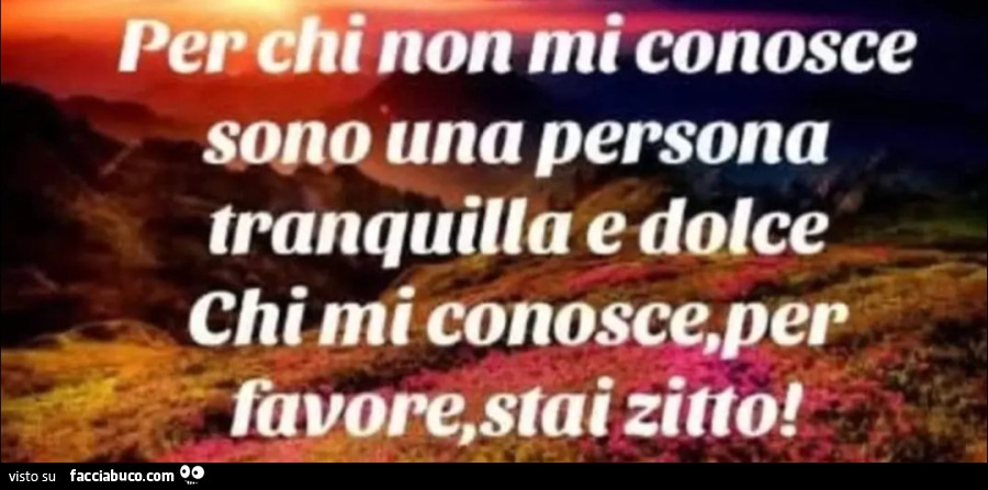 Per chi non mi conosce sono una persona tranquilla e dolce chi mi conosce per favore stai zitto