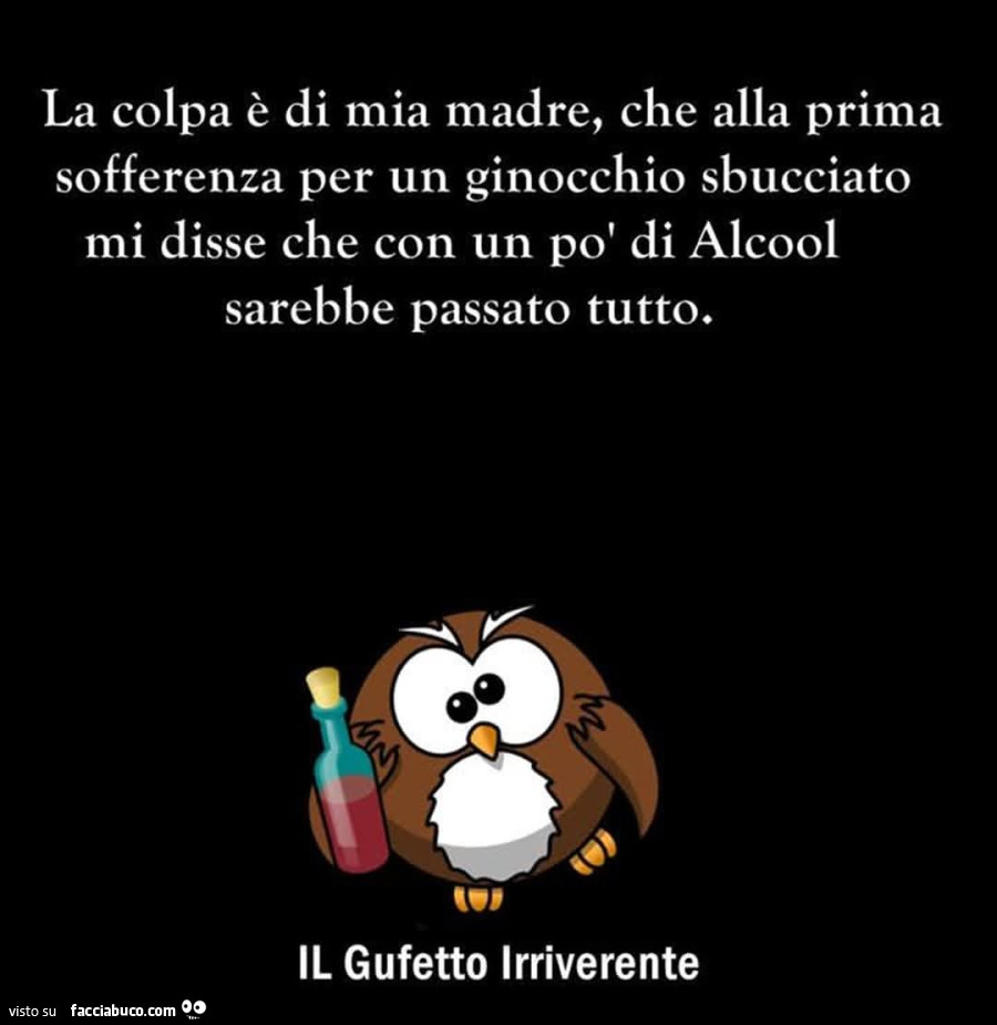 La colpa è di mia madre, che alla prima sofferenza per un ginocchio sbucciato mi disse che con un po' di alcool sarebbe passato tutto