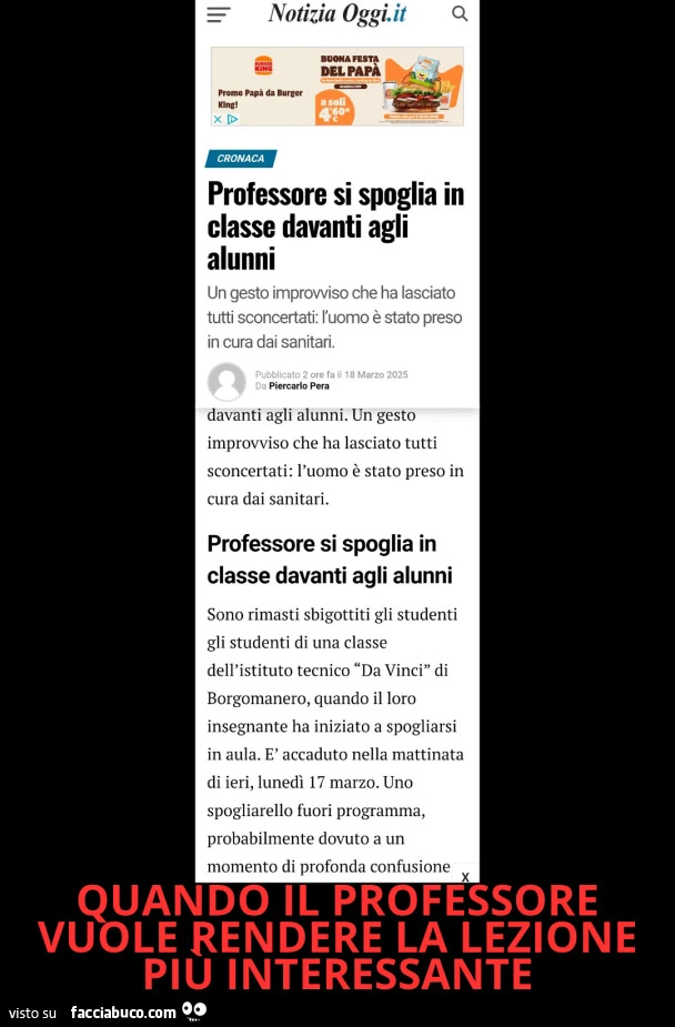 Professore si spoglia davanti ad alunni