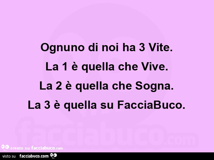Ognuno di noi ha 3 vite. La 1 รจ quella che vive. La 2 รจ quella che sogna. La 3 รจ quella su facciabuco