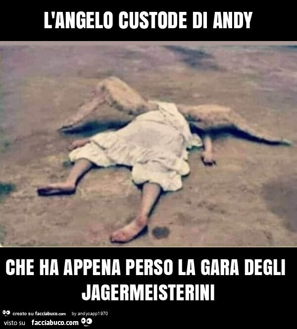L'angelo custode di andy che ha appena perso la gara degli jagermeisterini