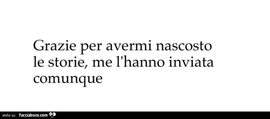 Grazie per avermi nascosto le storie, me l'hanno inviata comunque