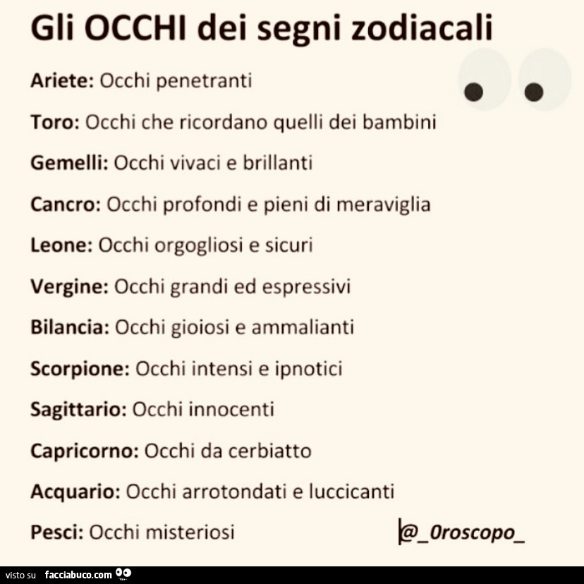 Gli occhi dei segni zodiacali