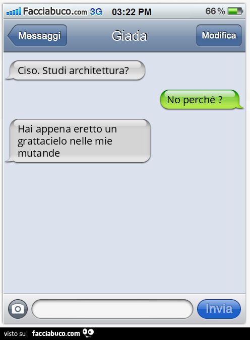 Ciso. Studi architettura? No perché? Hai appena eretto un grattacielo nelle mie mutande