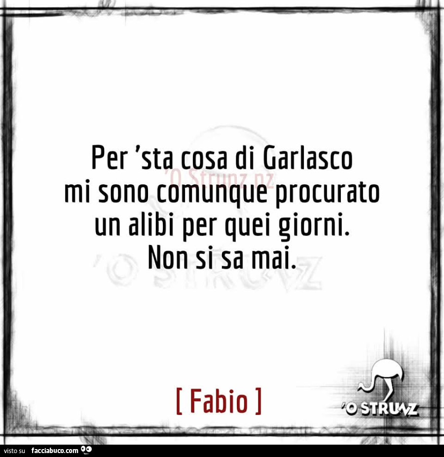 Per 'sta cosa di garlasco mi sono comunque procurato un alibi per quei giorni. Non si sa mai