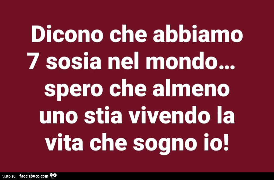 Dicono che abbiamo 7 sosia nel mondo… spero che almeno uno stia vivendo la vita che sogno io
