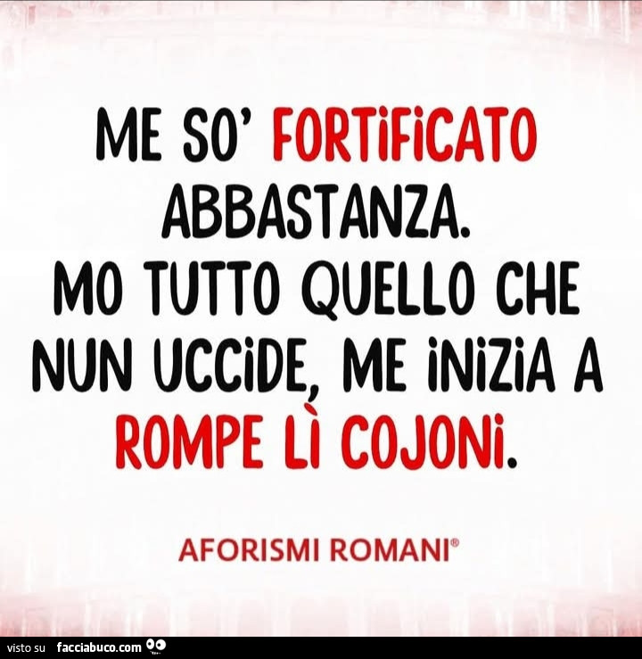 Me so fortificato abbastanza. Mo tutto quello che nun me inizia a rompe li cojoni