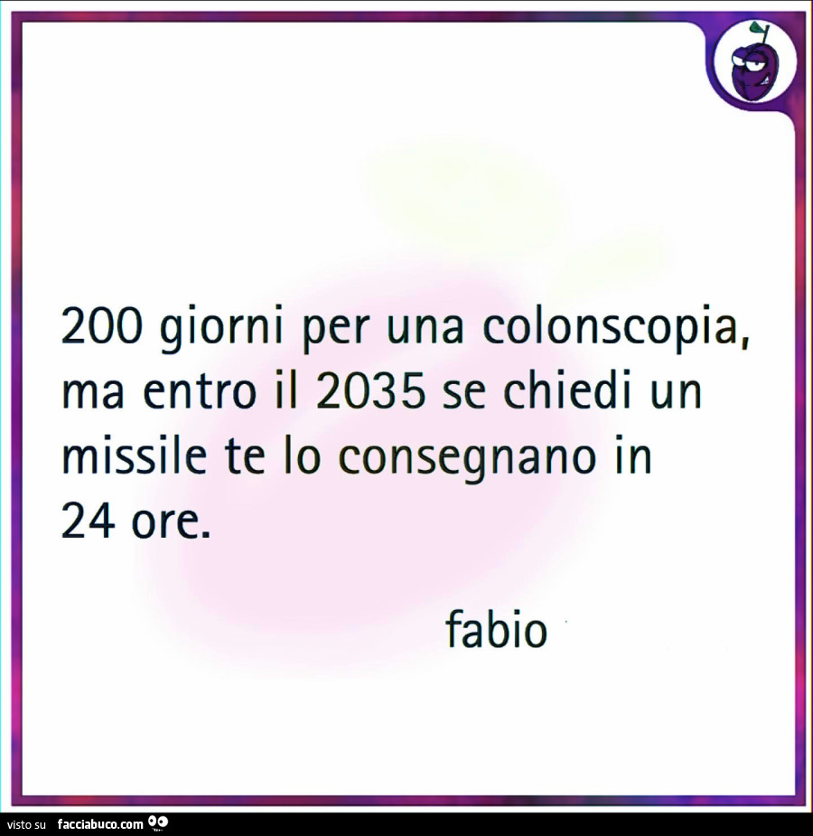 200 giorni per una colonscopia, ma entro il 2035 se chiedi un missile te lo consegnano in 24 ore