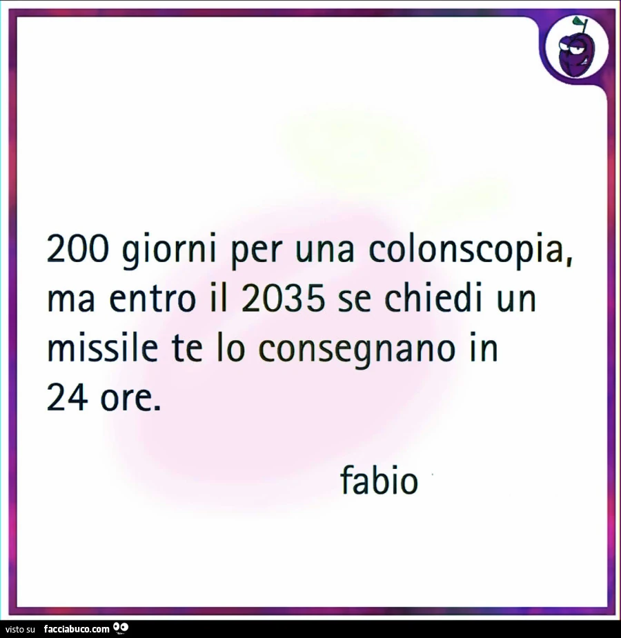 200 giorni per una colonscopia, ma entro il 2035 se chiedi un missile te lo consegnano in 24 ore