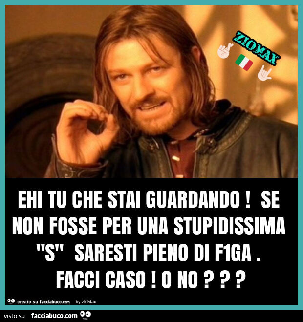 Ehi tu che stai guardando! Se non fosse per una stupidissima "s" saresti pieno di f1ga. Facci caso! O no?